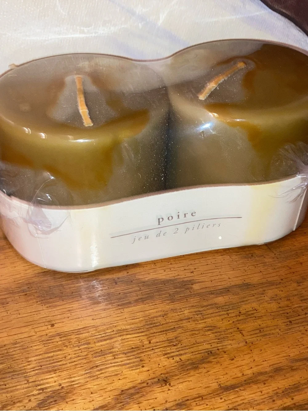 Pier 1 - 2 Pea Scented Pillar Candles - Olive Green NIP